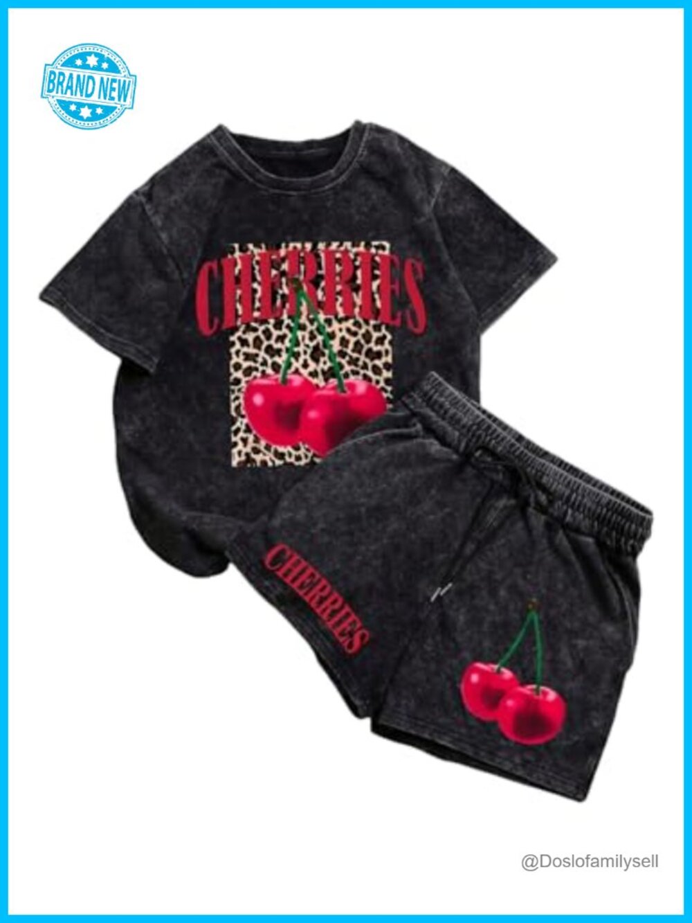 Women's 2 Piece Cherry Graphic Tee and Shorts Summer Set